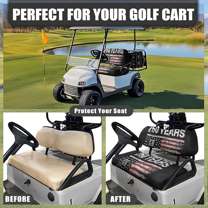 Yewatlles Golf Club Car Seat Covers, Golf Cart Seat Covers for Club Car Printed Ordinary Seat Casual Comfortable/Breathable Vintage 250 Years American Flag Graphic