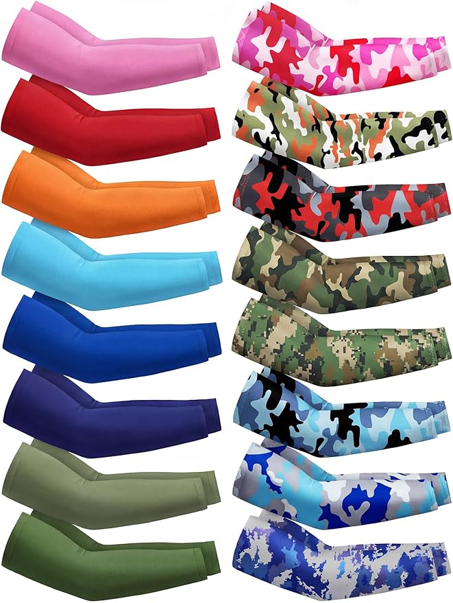 JaGely 16 Pairs Ice Cream Arm Sleeves for Kids UV Sun Protection Football Basketball Baseball Compression Long Sleeves Youth