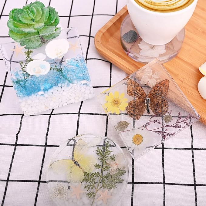 4 Resin Coaster Molds, Square Round Coaster Resin Molds, Small Coaster Silicone - Image 3