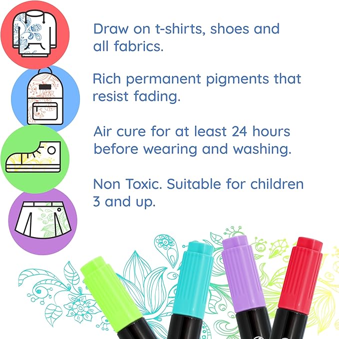 Super Markers 60 Unique Primary, Neon Colors Dual Tip Fabric & T-Shirt Marker - Image 5