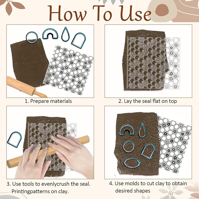 CHGCRAFT Honeycomb Pattern Polymer Clay Texture Sheet Flowers and Hexagonal - Image 4