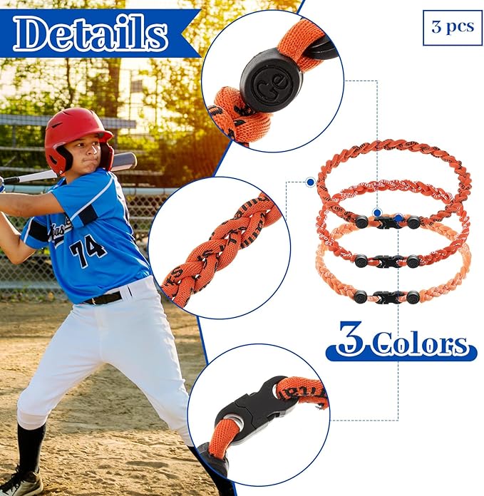 Junkin Baseball Necklaces Three Braided Rope Titanium Necklace for Fans Team Gifts Boys Men Player Softball Sports