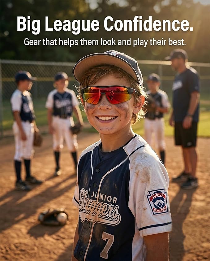 maivnz Youth Baseball Sunglasses for Boys and Girls Ages 6-12, Kids Sports Glasses for Softball Cycling, Helmet Compatible