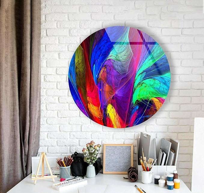 My Photostation.com 10'' Diameter Neon Colors Abstract Round Glass Wall Art by MyPhotostation