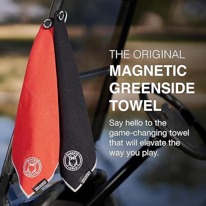 Ghost Golf Magnetic Towel (Greenside) - Premium Ultra-Absorbent Microfiber Golf Towel with Magnet for Golf Carts or Clubs - 18" x 18" Golfing Gear - Waffle Weave Pattern (Dark Grey)