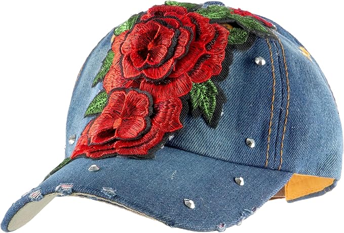 Hoce Fashion Rhinestone Denim Baseball Cap Studded Bling Hat for Women