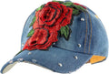 Hoce Fashion Rhinestone Denim Baseball Cap Studded Bling Hat for Women