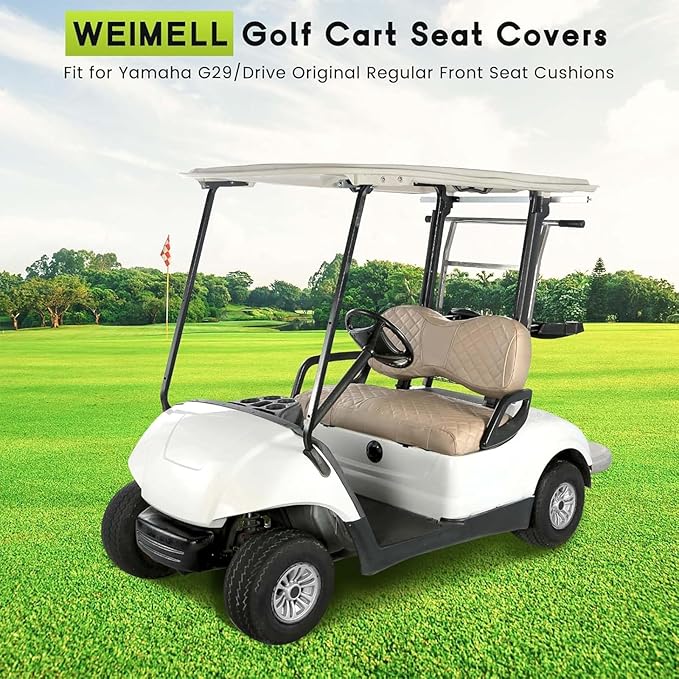 Golf Cart Seat Covers Fit Yamaha Drive G29 2007-2016 Vinyl Leather Front Seat Cover for OEM Ordinary Cushion No Nail Gun Easy to Install & Clean Vinyl Leather Seat Cushion Covers Beige