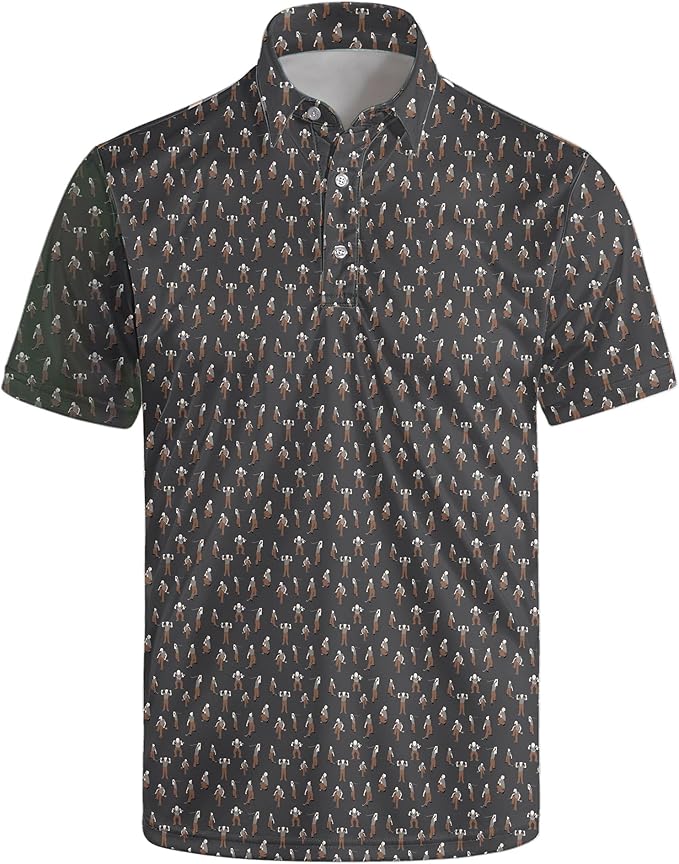 Golf Polo Shirts for Men Funny Print Short Sleeve Golf Shirts Performance Golf Polos