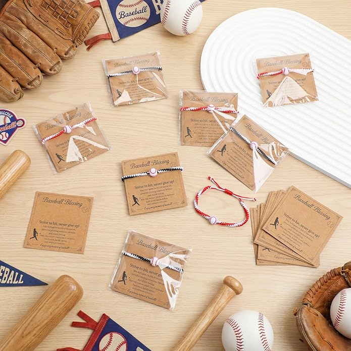 Tondiamo 60 Pcs Baseball Gift Set 30 Baseball Braided Bracelets 30 Inspirational Message Cards Adjustable Sports Wristbands Sports Party Favors Charm Bracelets for Sport Lover Fans Teams