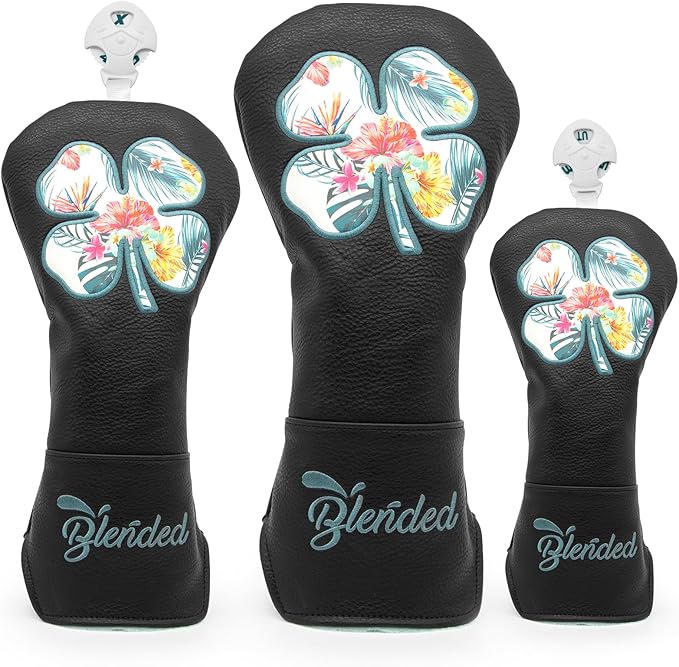 Golf Club Covers White Lucky Clover Golf Head Covers Driver Covers Fariway Wood Headcover Hybrid Covers Leather Golf Headcover with Number Tag for All Brand
