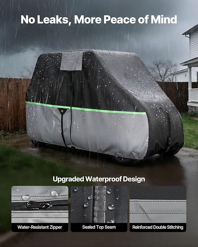VEVOR Golf Cart Cover, Full Coverage 2+2/4 Passenger Golf Cart, 600D Waterproof Oxford Fabric Club Car Cover Fits Most Carts Club Car, Yamaha, EZGO, Honda, PU Coating & Three Zipper Doors