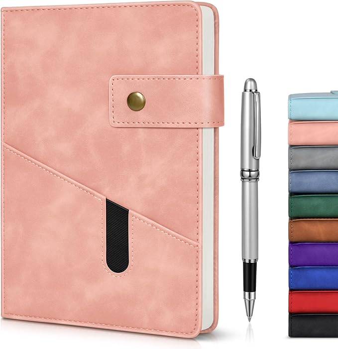 Pink A5 Lined Leather Journal Notebook by vfaejll