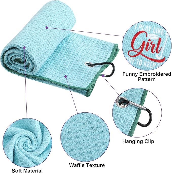 Moukeren 6 Pcs Funny Golf Towel for Women Mom Embroidered Ball Towel Gift Swing Swear 16 x 24 Microfiber Waffle for Golf Bag with Clip Accessories for Grandma Aunt Girlfriend Retirement Present