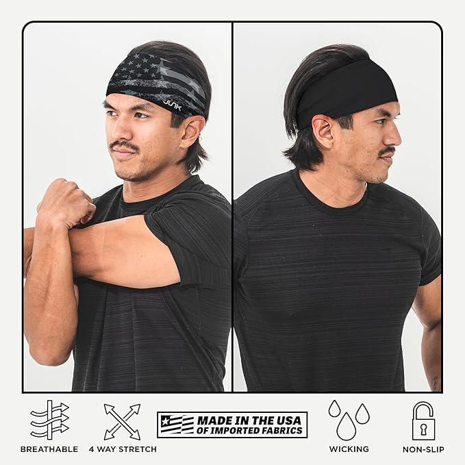 JUNK Brands Big Bang Lite Novelty Headband - Moisture-Wicking, Performance Fabric, Non-Slip, Sports Sweatband for Men & Women - One Size