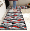 Kitchen Mats for Floor Modern Abstract kitchen rugs Grey and Red Stripe Anti by weesire