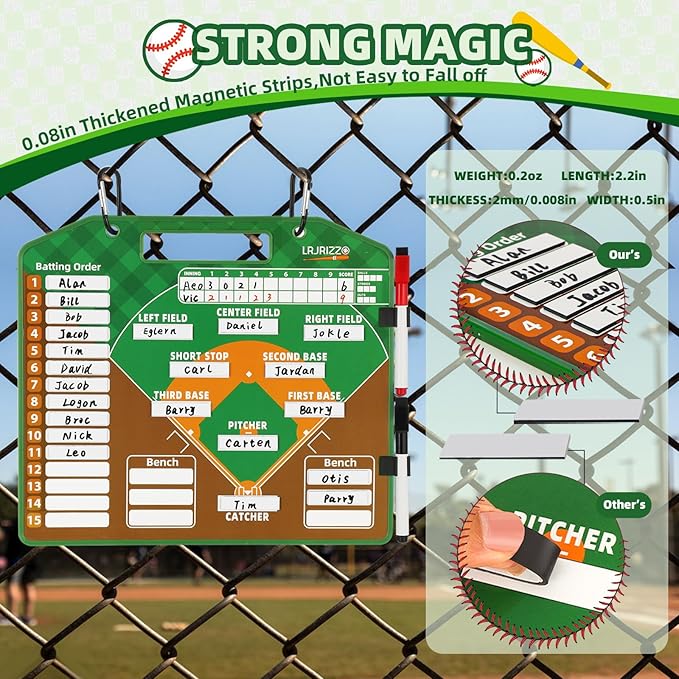 Magnetic Baseball Lineup Board，Baseball Lineup Cards Baseball Lineup Board for Dugout Baseball Clipboard for Coaches Softball Lineup Cards Marker Boards Baseball Coaching Accessories (Brown)