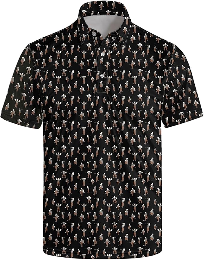 Golf Polo Shirts for Men Funny Print Short Sleeve Golf Shirts Performance Golf Polos