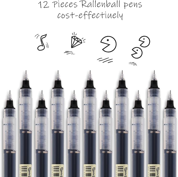 RIANCY 12 Pack Black Liquid Ink Rollerball Gel Pens, 0.5mm Extra Fine Point Tip - Image 5