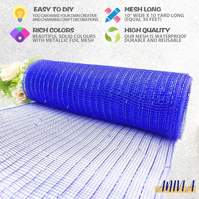 Anivia Deco Mesh Ribbon, 10inch x 30 Feet Each Roll Metallic Foil Mesh Ribbon - Image 3