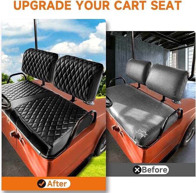 Yamaha G2 G8 G9 G11 G14 G16 G19 G20 G22 Seat Covers,Front Golf Cart Black Seat Cover Enhanced/Comfortable/Breathable Vinyl Leather for Golf Cart Yamaha Separate Backrest,2 Convenient Pockets