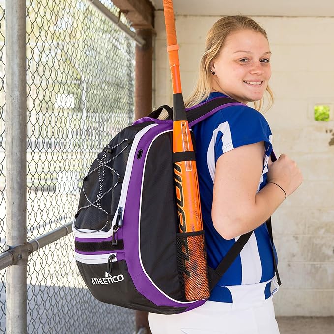 Athletico Baseball Bat Bag - Backpack for Baseball, T-Ball & Softball Equipment & Gear for Youth and Adults | Holds Bat, Helmet, Glove, & Shoes |Shoe Compartment & Fence Hook