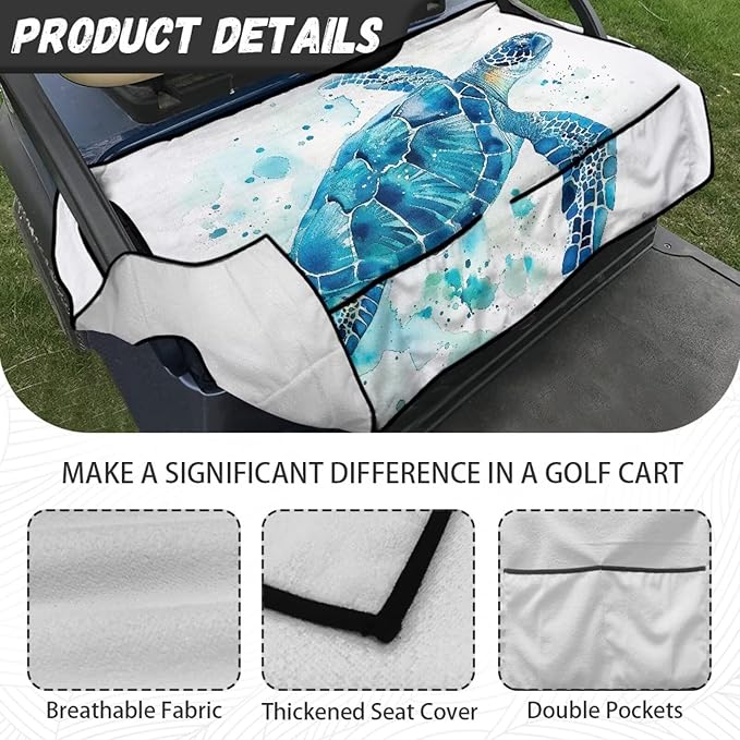 Golf Cart Seat Covers, Universal Golf Cart Seat Towel Blanket with 4 Front Pockets & Nonskid Bottom Fits for Club Car 2 Person Seats Golf Carts