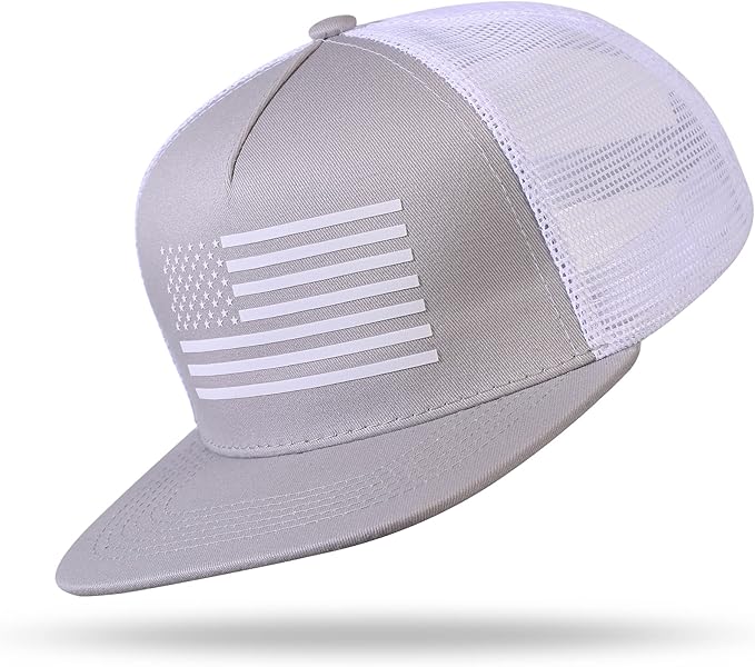UALON Baseball Cap, Snapback Trucker Hat for Men & Women with American Flag and Adjustable, Breathable Mesh, Flat Bill Hats