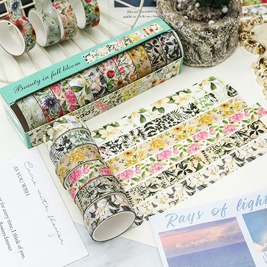 10 Rolls Blooming Flowers Washi Tape Set Floral Arts Adhesive Tapes Colorful - Image 3