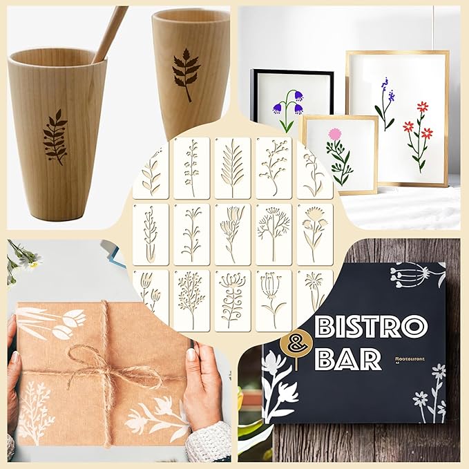 60 Pcs Flower Stencils for Painting, Reusable Small Craft Stencils for Wood - Image 2