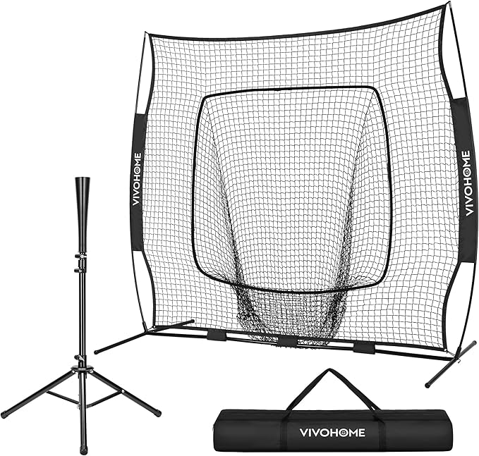VIVOHOME Baseball Softball Batting Net - 7x7 Ft Baseball Backstop, Softball Practice Net for Hitting, Pitching, Throwing with Batting Tee and Carry Bag