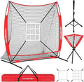 7x7' Baseball & Softball Net for Batting Pitching Hitting - Large Ball Collection System, Portable Baseball Training Equipment with Strike Zone, Tee, Ball Caddy, for Adult Sport,Youth Practice