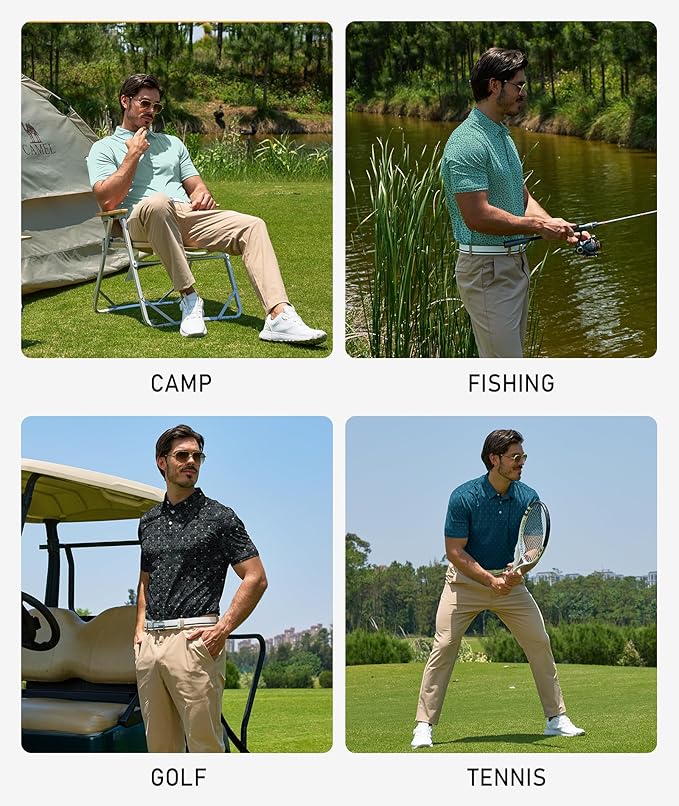ZITY 5 Pack Mens Golf Shirt Short Sleeve UPF 50+ Moisture Wicking Performance Print Patterns Casual Golf Polo Shirts for Men
