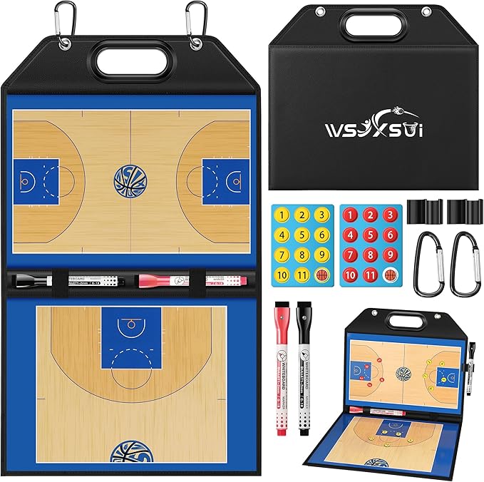 Magnetic Basketball Coaching Board | Foldable Leather Basketball Clipboard Kit for Coaches | Professional Basketball Tactic Board | Dry Erase Strategy Whiteboard | Carry Handle | Lightweight