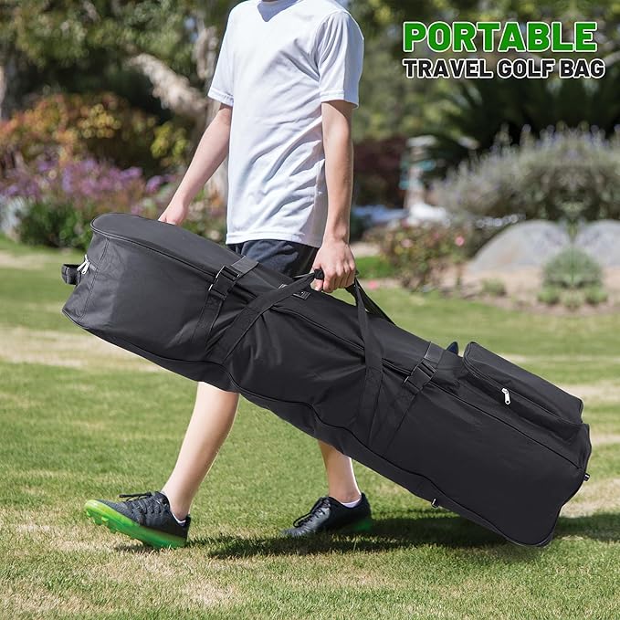 DAREKUKU Golf Travel Bags for Airlines with Adjustable Support Rod and Detachable Shoulder Straps, Hard case Top Soft Foldable Golf Club Travel Covers