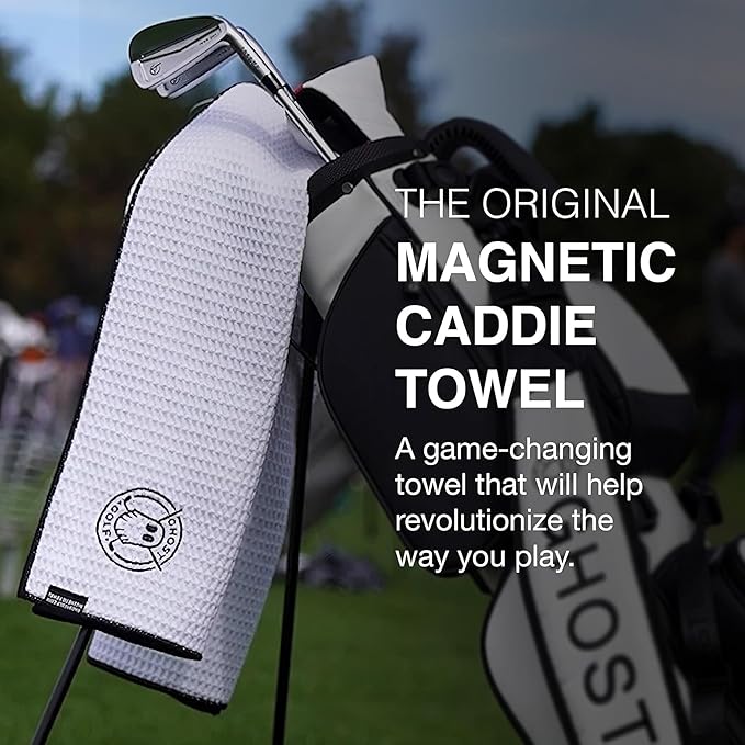Ghost Golf Magnetic Towel (Caddie) - Premium Ultra-Absorbent Microfiber Golf Towel with Magnet for Golf Carts or Clubs - 18" x 40" Golfing Gear - Waffle Weave Pattern (Orange)