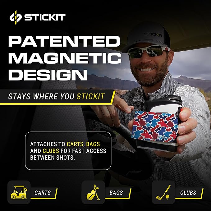 STICKIT Magnetic Rangefinder Strap | Strong Magnet Securely Holds to Golf Carts and Golf Clubs for Easy Access | Slim, Form Fitting, Size Adjustable