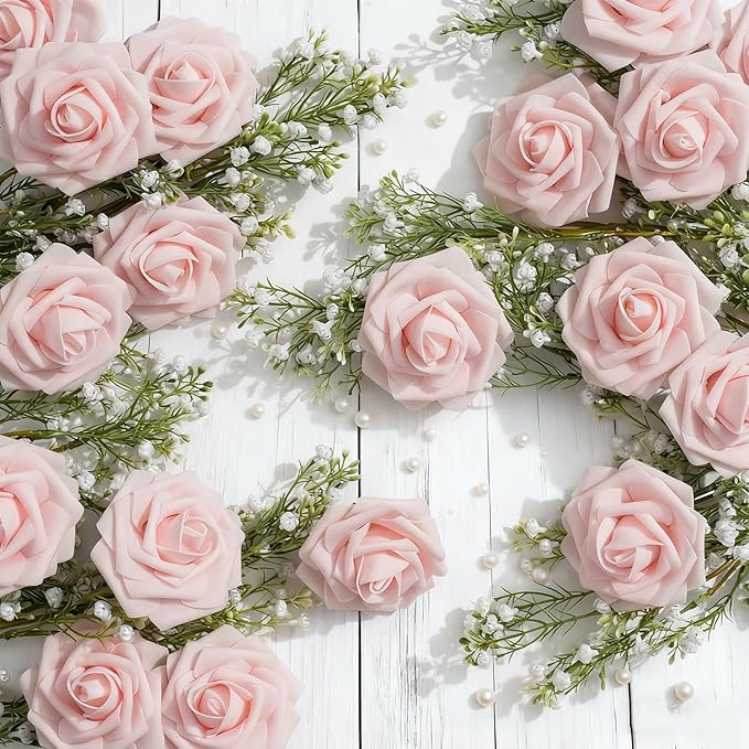 Artificial Flowers Foam Fake Roses 25pcs Light Pink Roses - Image 3