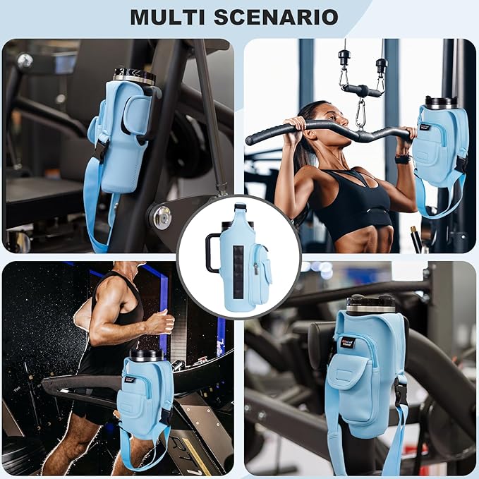 Magnetic Gym Bags for Men & Women – Magnetic Bag Water Bottle Sling Bag for Stanley Cups | Water Bottle Holder with Card Pockets, AirPod Case for Fitness, Hiking, Workouts (Blue)