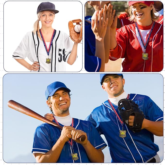 Ecation Medals with Neck Ribbons Soccer Awards Medals Baseball Team Awards Softball T-Ball Flag Football Trophy for Kids Sports Competitions Celebration Gift
