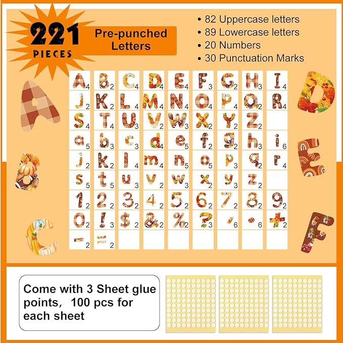 221 Pcs Bulletin Board Letters Round Alphabet Number Punctuation Symbol Combo - Image 2