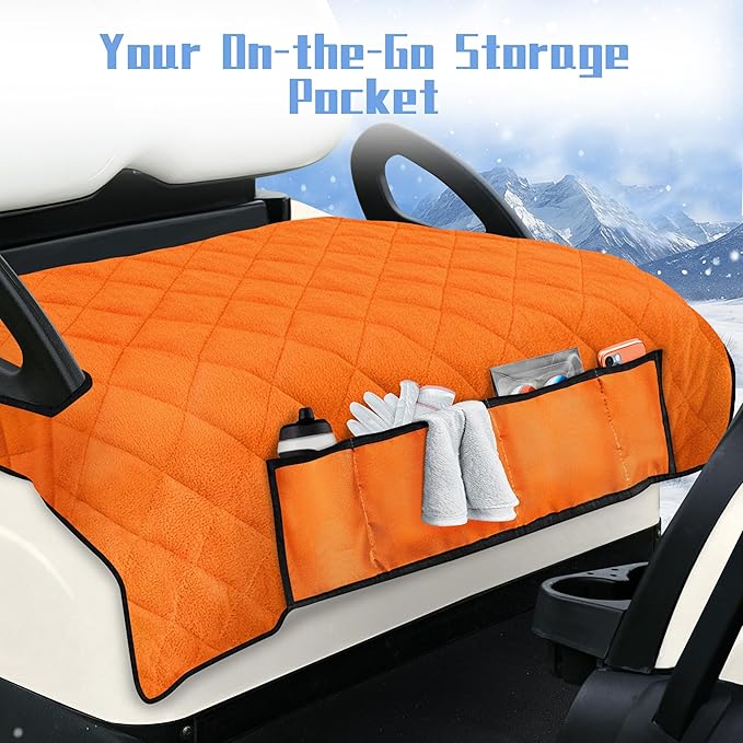 YOKYHOM Golf Cart Seat Covers with 4 Front Pockets, Thick Seat Towel Blanket with Non-Slip Backing, Fits EZGO, Club Car, Yamaha and More 2 & 4 Passenger Golf Carts, Orange