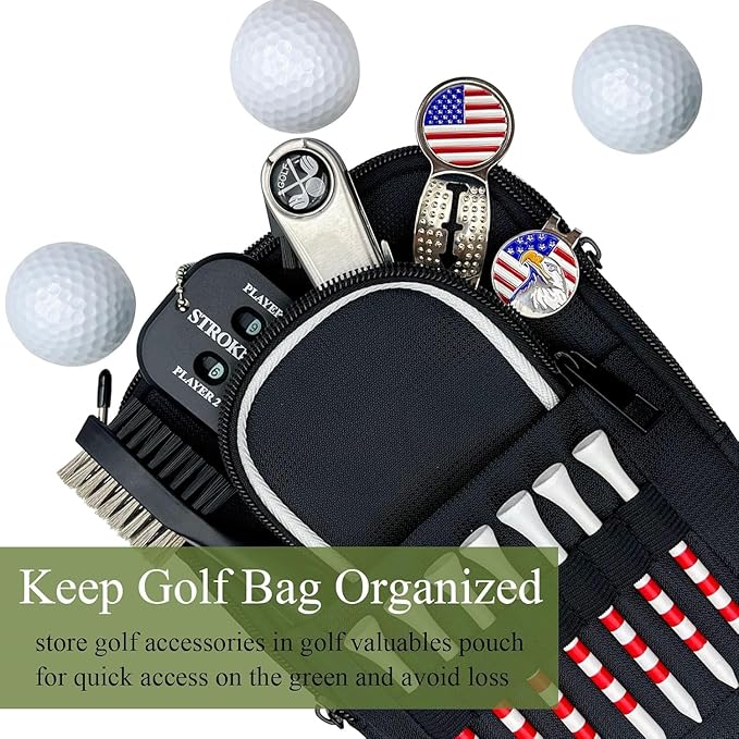 Golf Valuables Pouch, Golf Ball Bag, Golfer Portable Organizer, Large Golf Accessories Pouch for Gadgets, Like Balls, Tees, Market - Golf Gift for Men and Women (White/Red Edge) (White Edge)