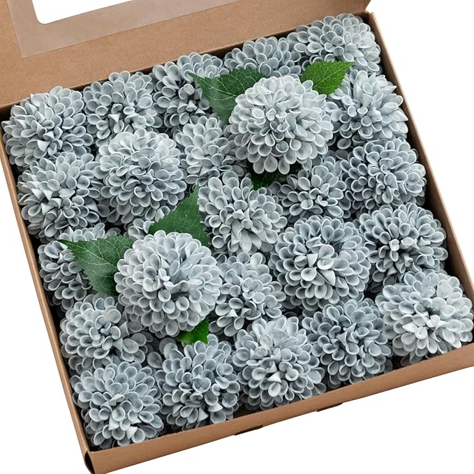 Ling's moment Dusty Blue Dahlia Foam Artificial Flowers Real Touch Faux Fake by LingsMoment