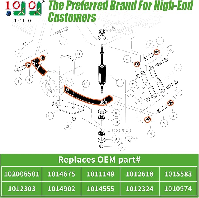 Heavy Duty Rear 4-Leaf Spring Kit with Bushings & Sleeves for Club Car DS Golf Cart Accessories OEM 102006501, 1014675, 1011149, 1012618, 1015583, 1012303, 1014902