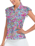 Soneven Womens Petal Sleeve Golf Shirts Moisture Wicking Lady Golf Apparel Print Tennis Sport T Shirt