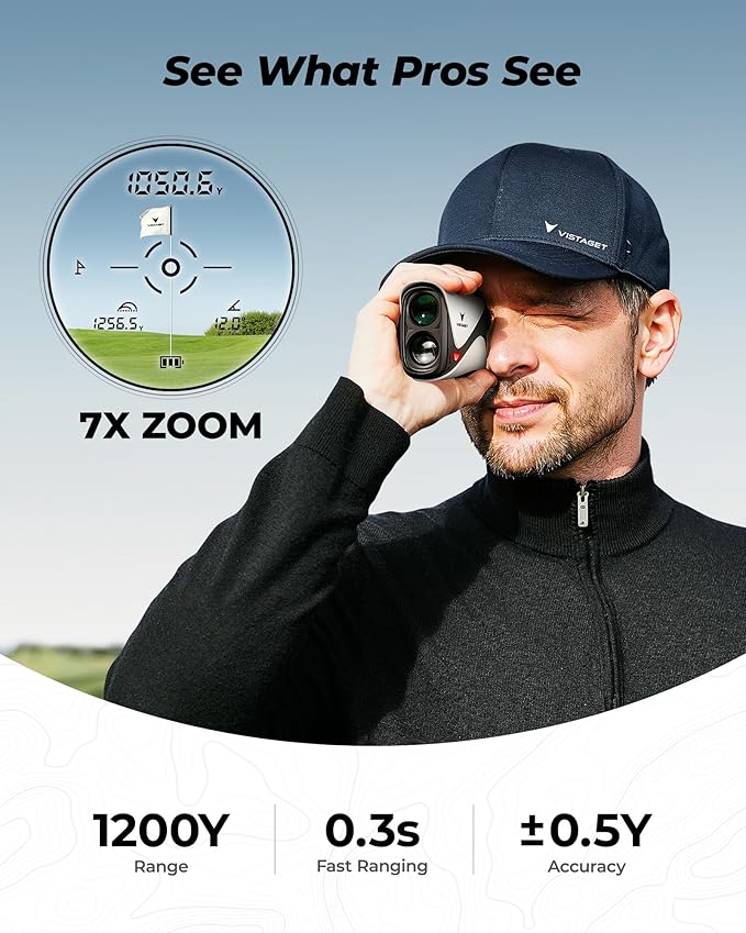 Golf Range Finder 1200 Yards, 7X Magnification, TriMeasure, Rangefinder with Slope On/Off, Flag Lock Vibration, Range Finder Golf Magnetic, USB-C Rechargeable
