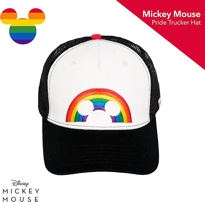 Concept One Unisex Adult Disney Mickey Mouse Trucker Hat, Rainbow Pride Mesh Back Snapback Baseball Cap