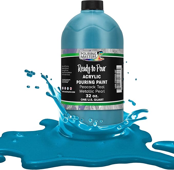 Pouring Masters Peacock Teal Metallic Iridescent Pearl Ready to Pour Acrylic by USArtSupply