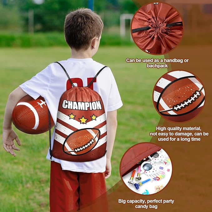 Grneric 18 Pcs Football Party Favor Bags Drawstring Bags Bulk Candy Goodie Bag Football Themed Presents for Sports Teams